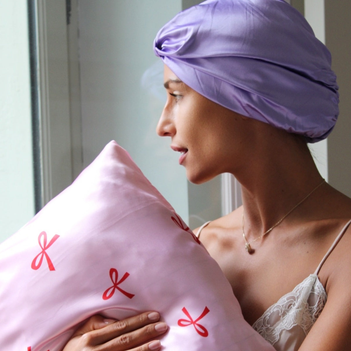 Satin Sleep Turban, Lilac