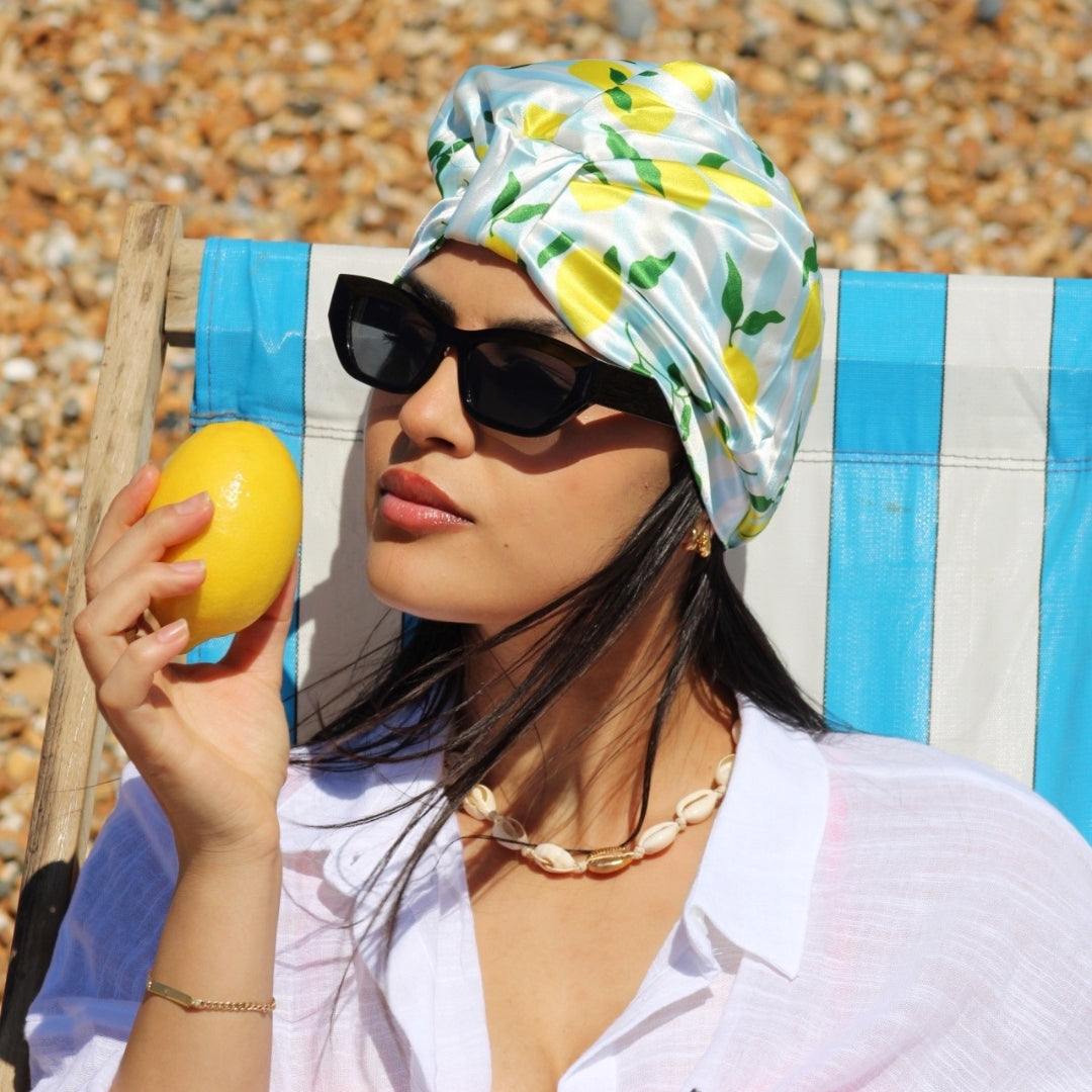 Satin Sleep Turban, Lemon Stripe