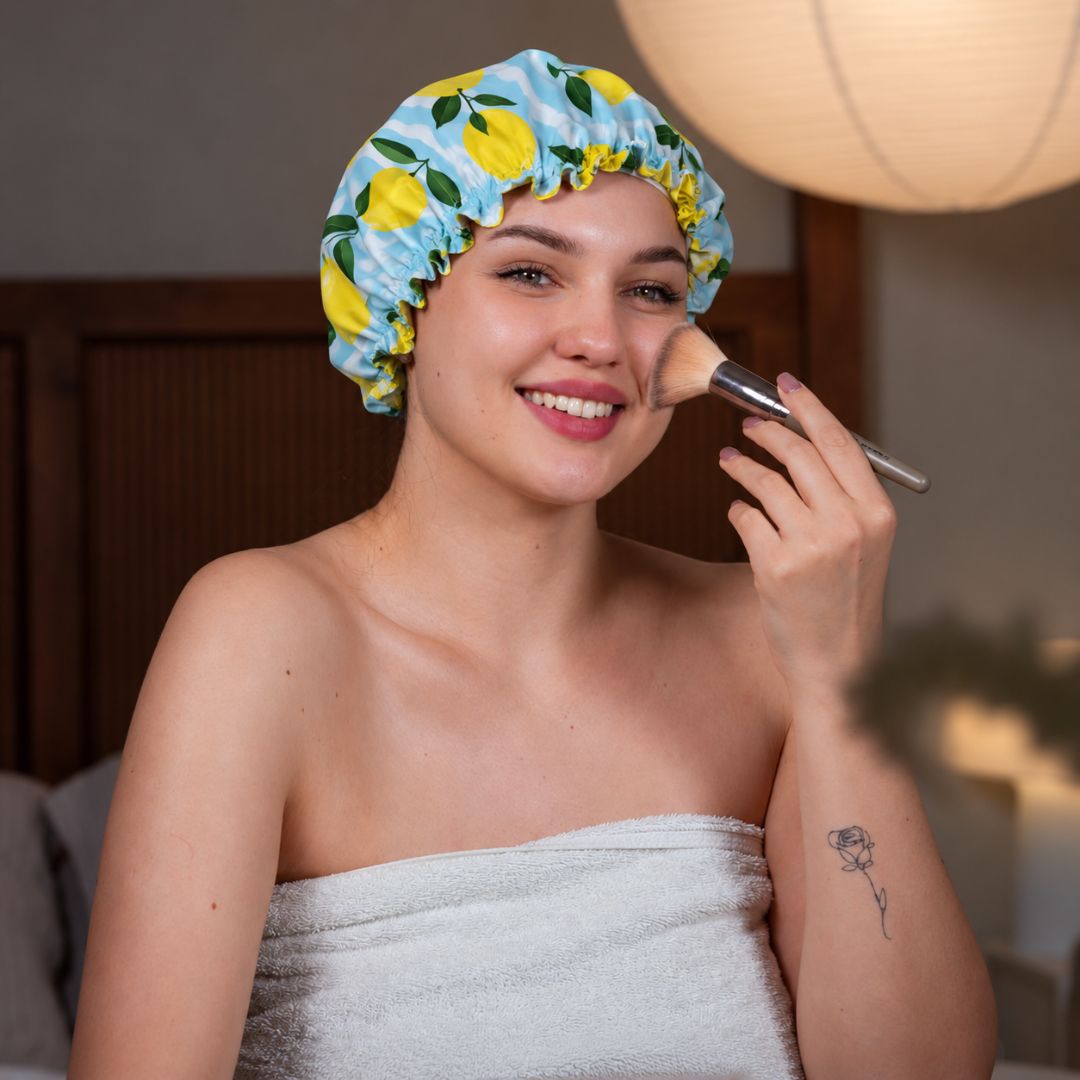 Shower Cap - Lemon Stripe Print