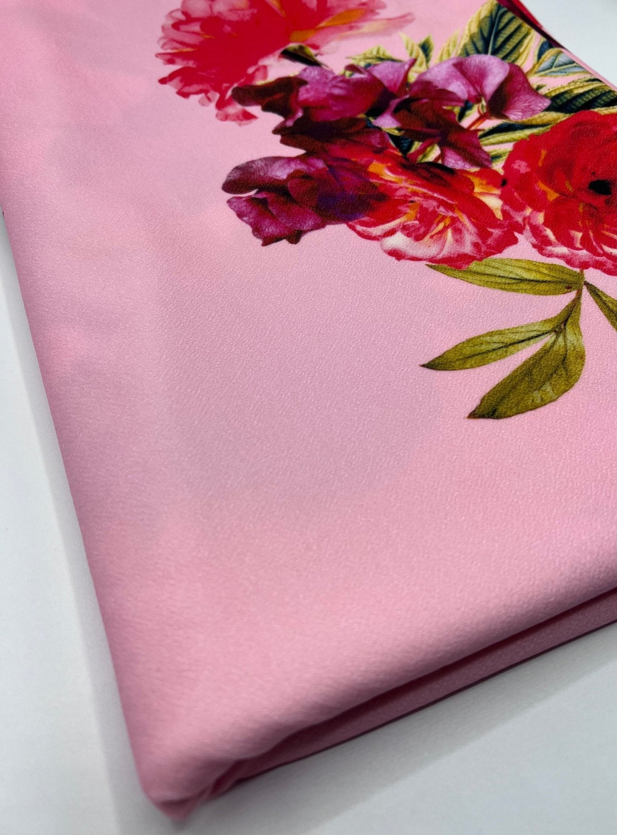 Soft Pink Floral Print Lightweight Jersey Crepe Fabric
