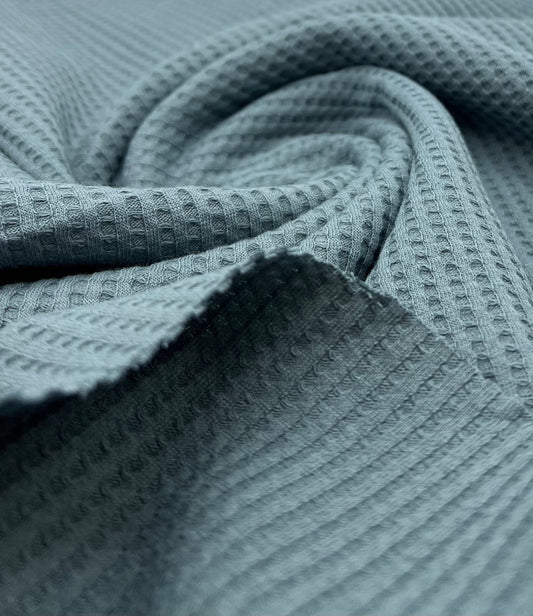 Denim Blue Cotton Soft Waffle Jersey Fabric 210 GSM 4 Way Stretch