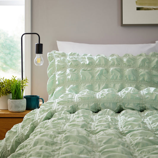 Soho Sage Green Microfibre Duvet Cover Set with Pillowcases Quilted Super Soft Easy Care Bedding Bed Linen Set by OLIVIA ROCCO