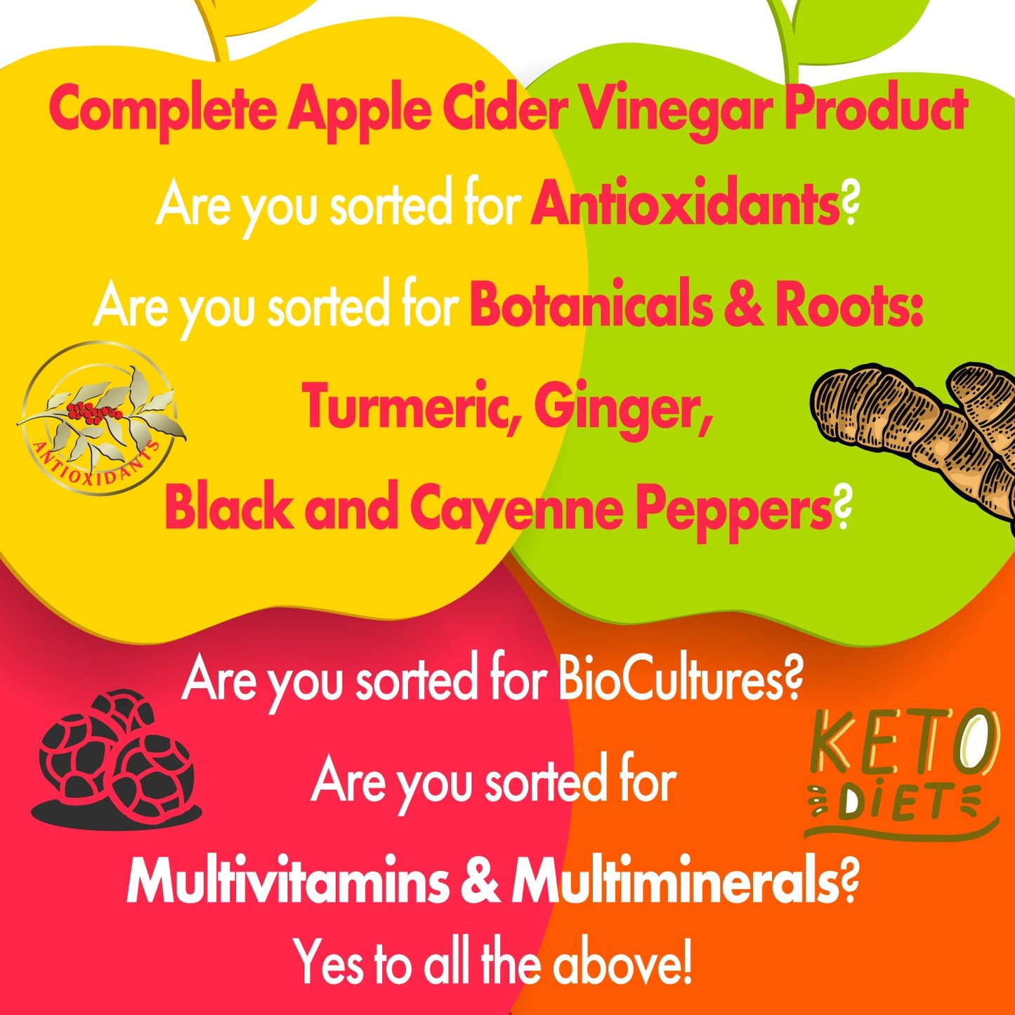 Raw Unfiltered Apple Cider Vinegar with the Mother, Vitamins & Minerals Complex