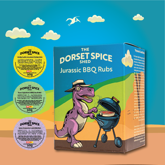NEW! Jurassic BBQ Rubs Gift Set - 3 Roaringly Great Rubs - FREE Greetings Card