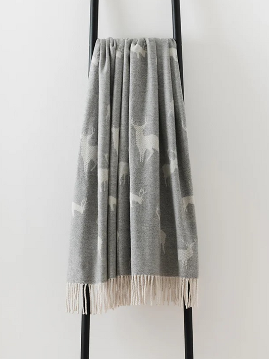 Stag Merino Lambswool Throw - Grey