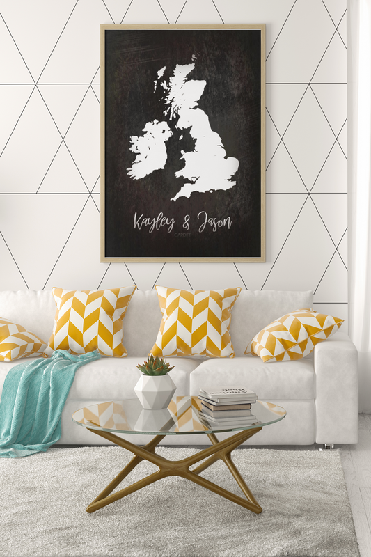 Couples United Kingdom Map with Special Dates & Heart Personalised Wall Decor Print with 10 New Styles
