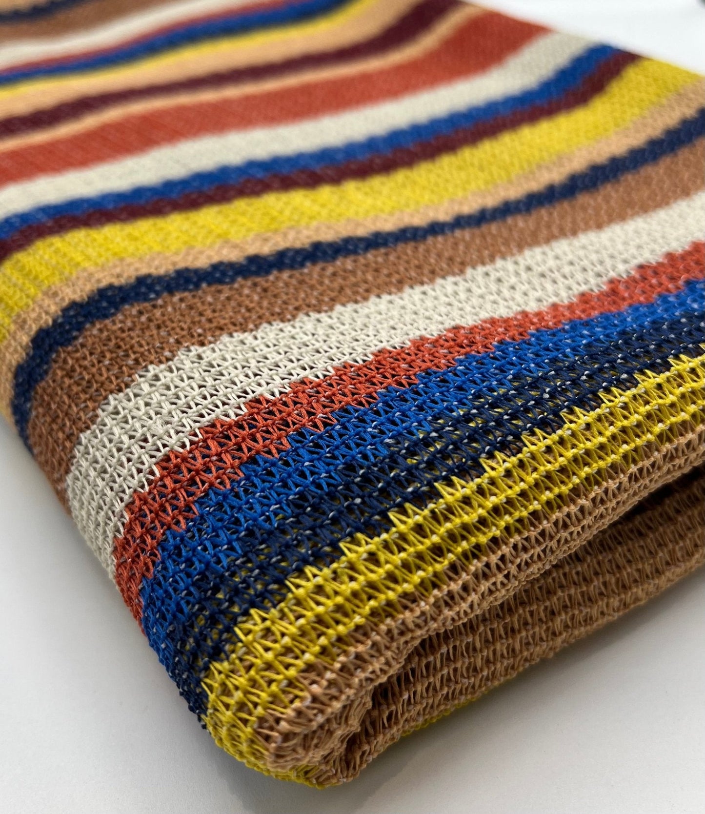 Stone Multi Stripe Textured Knitted 2 Way Stretch Fabric