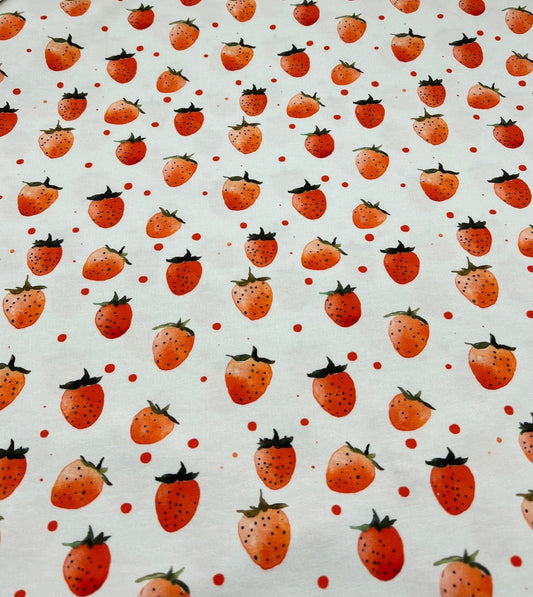Strawberry's Print Cotton Stretch Jersey 200 GSM 95/5 Lycra 4 Way Stretch