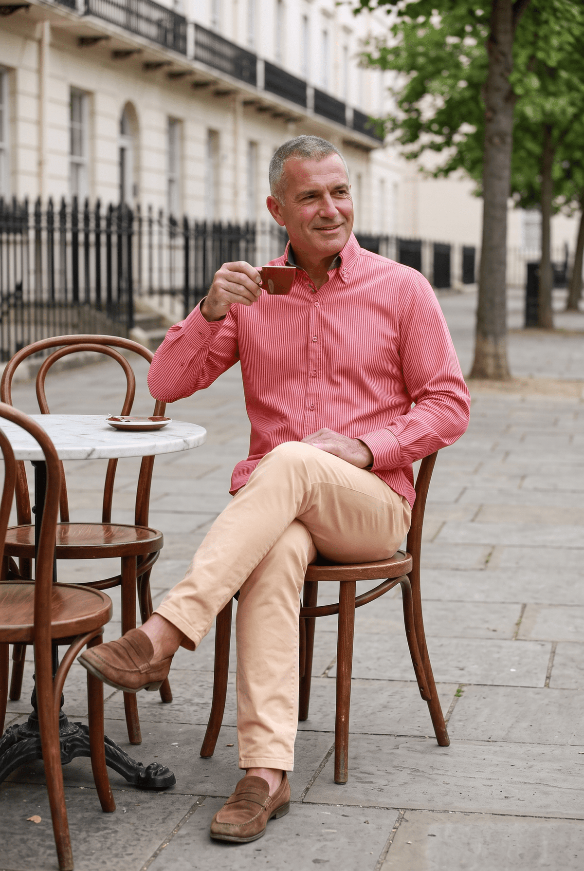 Stripe Double Collar Print Shirt