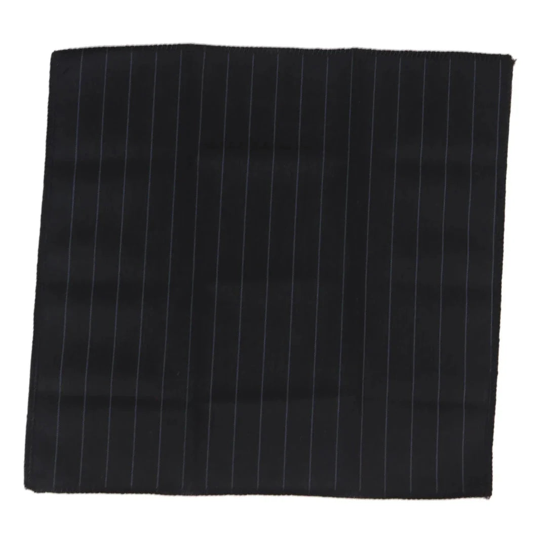 Stz42 - Men's Tie Hankie Black Pin Stripe Classic Gatsby Peaky Blinders