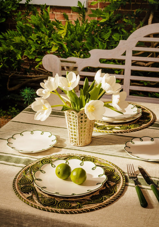 Jemima Linen Tablecloth, Green Stripe