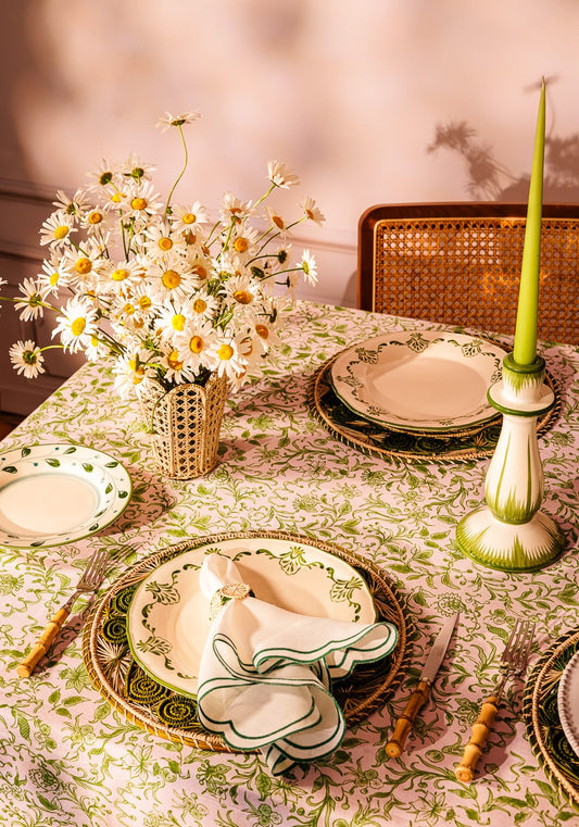 Pretty Meadow Green Floral Cotton Tablecloth