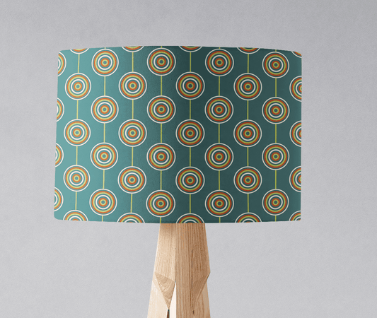 Teal Drum Lampshade, Retro Circles Design Shade for Table, Floor or Ceiling Pendant Light