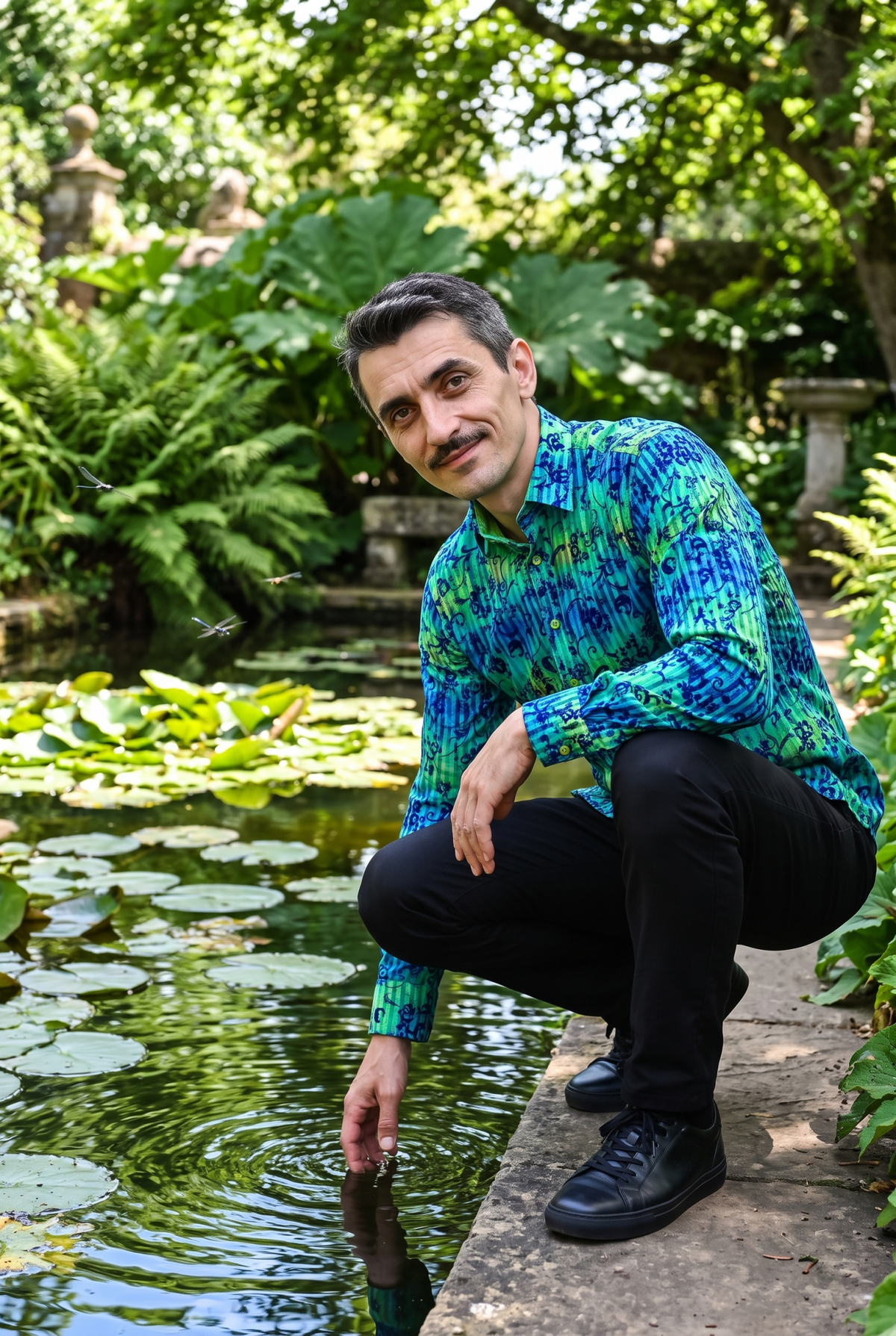 Tie-Dye Floral Flocking Shirt - Green