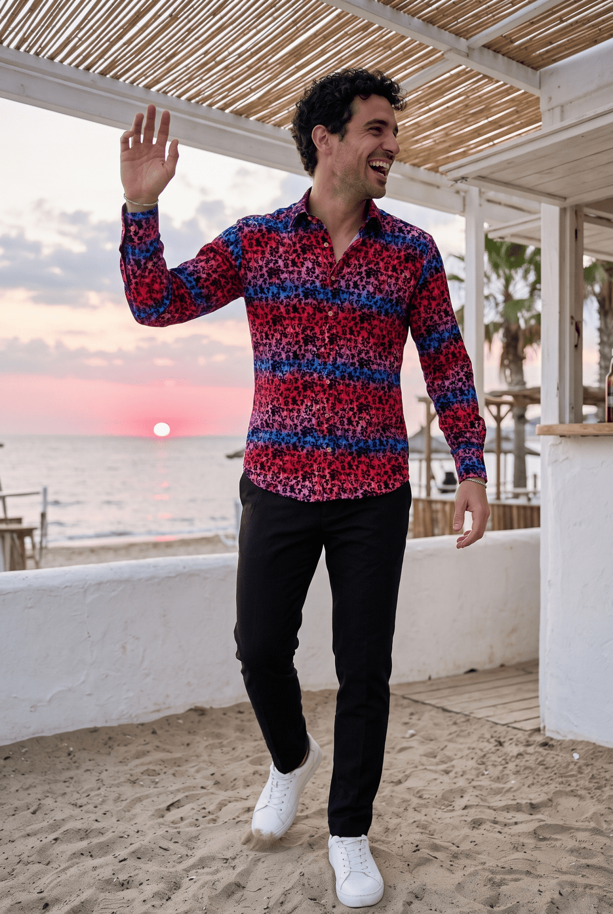 Tie-Dye Floral Flocking Shirt with Luxury Textured Finish