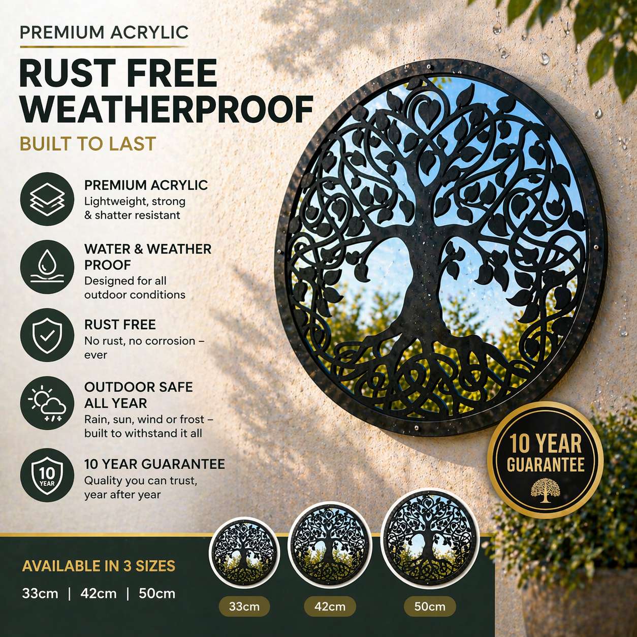SunCatcher Garden Mirror Round Tree of Life Range of Sizes