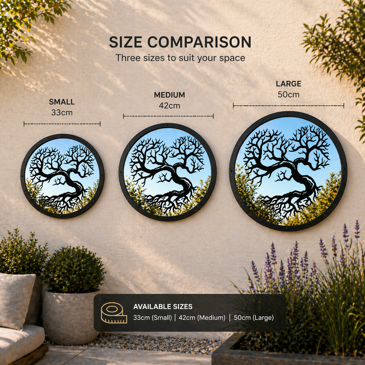 SunCatcher Garden Mirror Round Heart Shaped Tree Range of Sizes