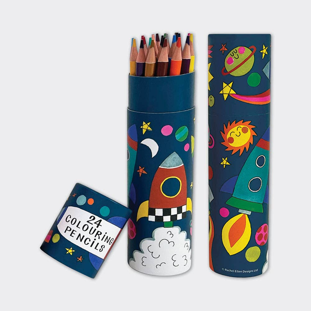 Tube of 24 Colouring Pencils – Cosmic Space Rocket Theme