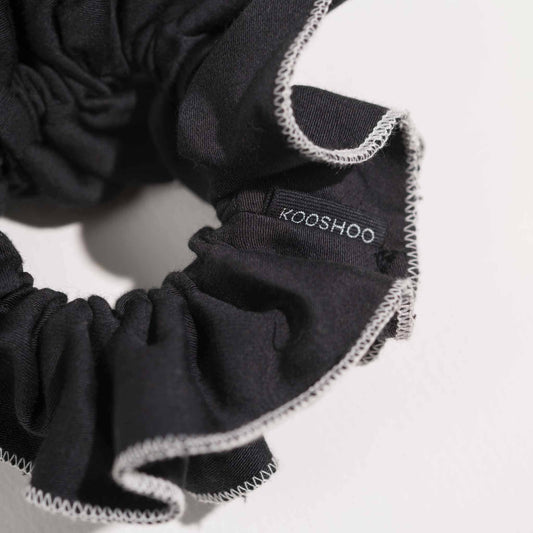 Tuxedo Ruffle Scrunchie – Organic Ruched Satin