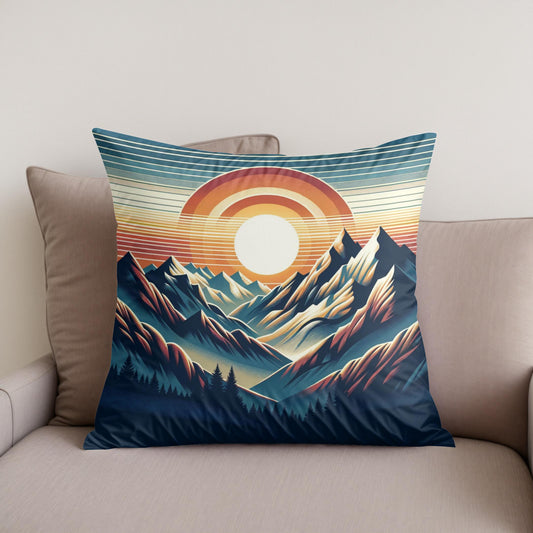 Sunset Majesty: Mountain Panoram Cotton Cushion