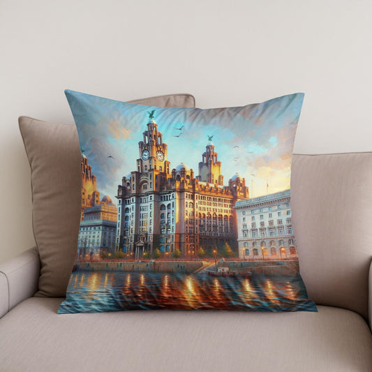 Liverpool Royal Liver Building Dusk Impression Cotton Cushion