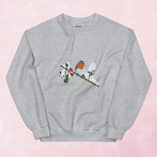 Cute hand illustrated Christmas robin bird unisex graphic sweatshirt jumper