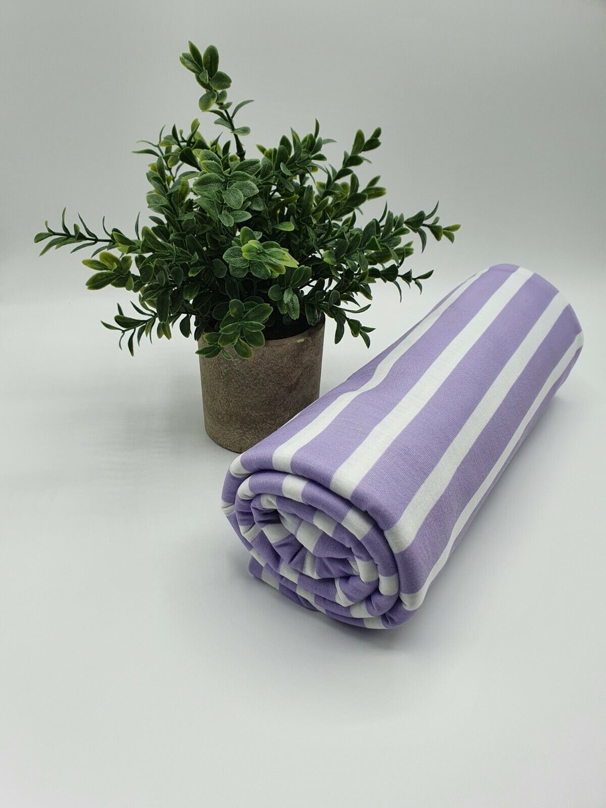 Vertical Stripe Lilac Print Spun Poly Stretch Fabric