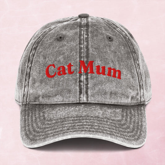 Cool quirky embroidered cat mum funny Vintage effect Cotton Twill Cap