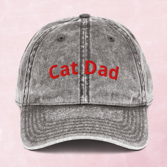 Cool quirky cat dad embroidered word Vintage effect Cotton Twill Cap