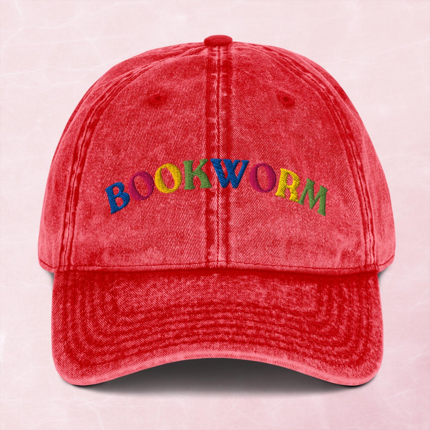 Cool multi coloured book worm Vintage effect Cotton Twill unisex Cap