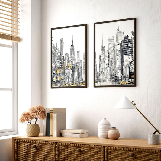 Wall Decor For Hallway | Set of 2 Urban Skyscrapers Wall art Prints