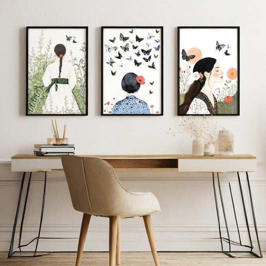 Wall Picture Gallery | Set of 3 Boho Women Wall art Prints