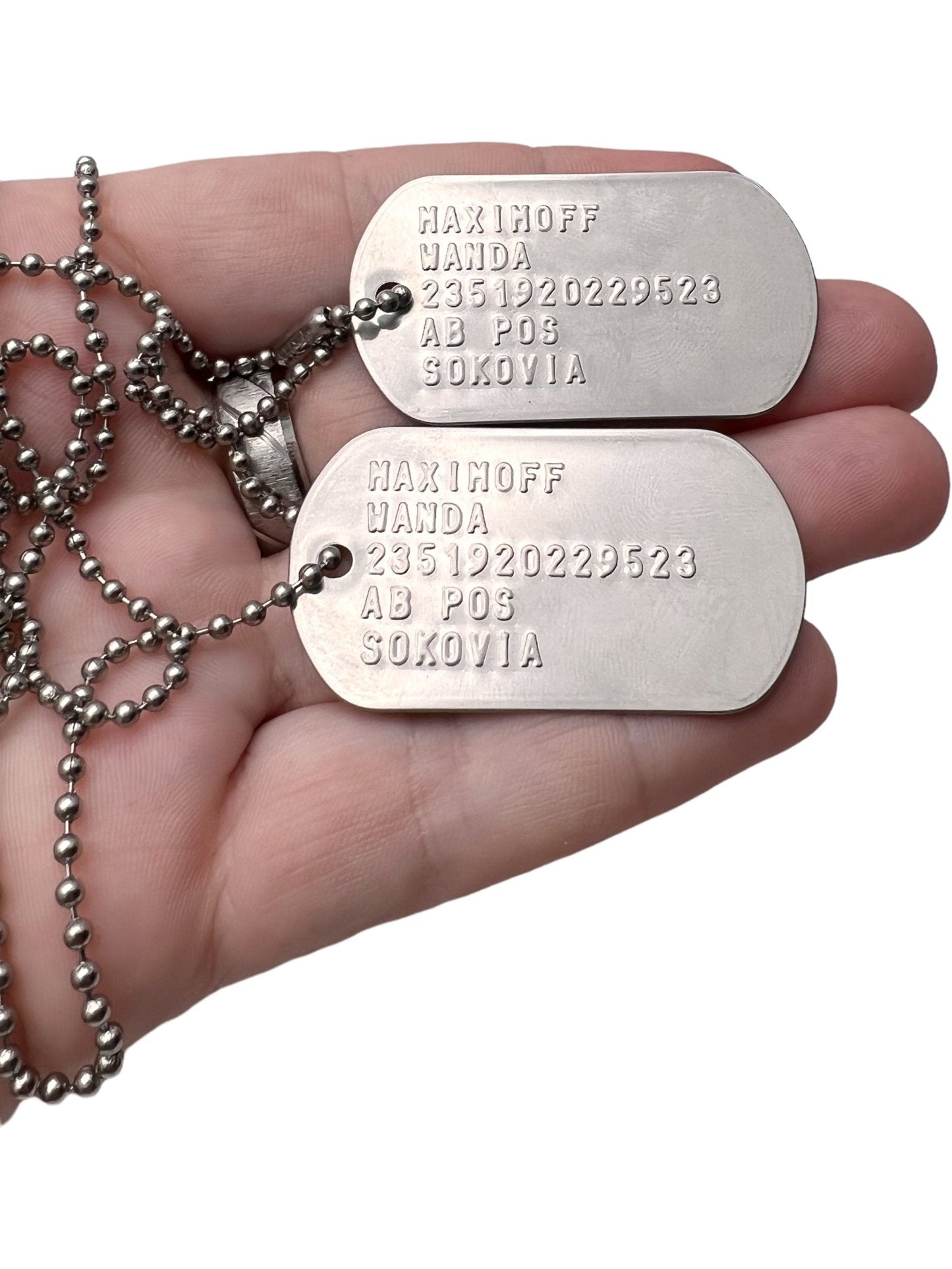 WANDA 'Scarlet Witch' MAXIMOFF Military Dog Tags - Costume Cosplay Prop Replica - Stainless Steel Chains Included