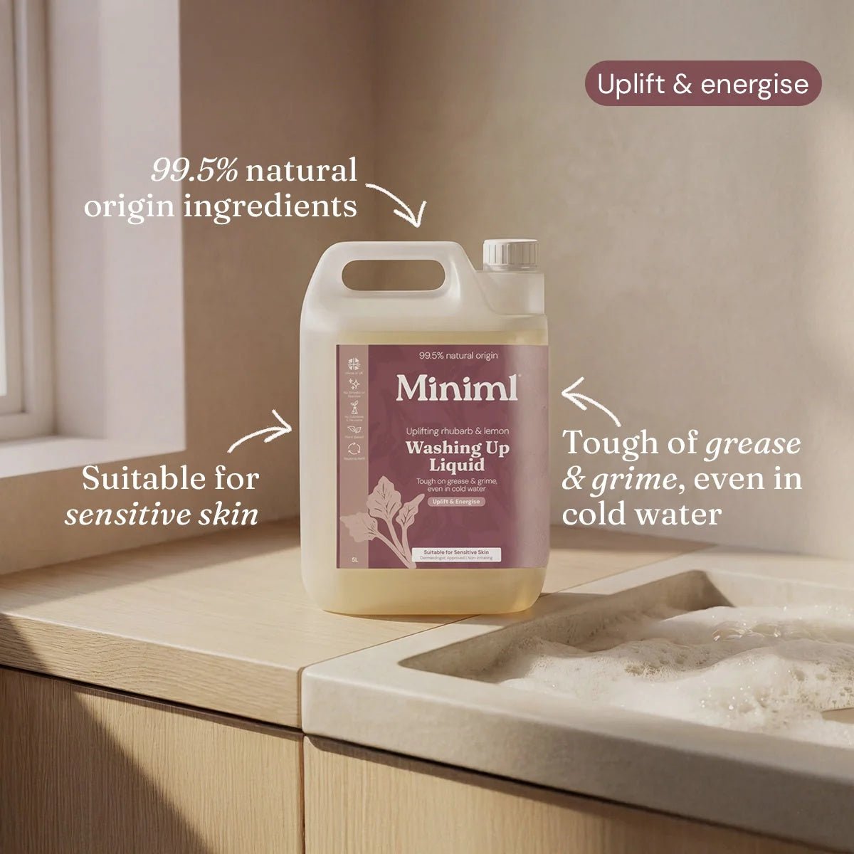 Uplifting Rhubarb & Lemon Washing Up Liquid – 5L Eco Refill