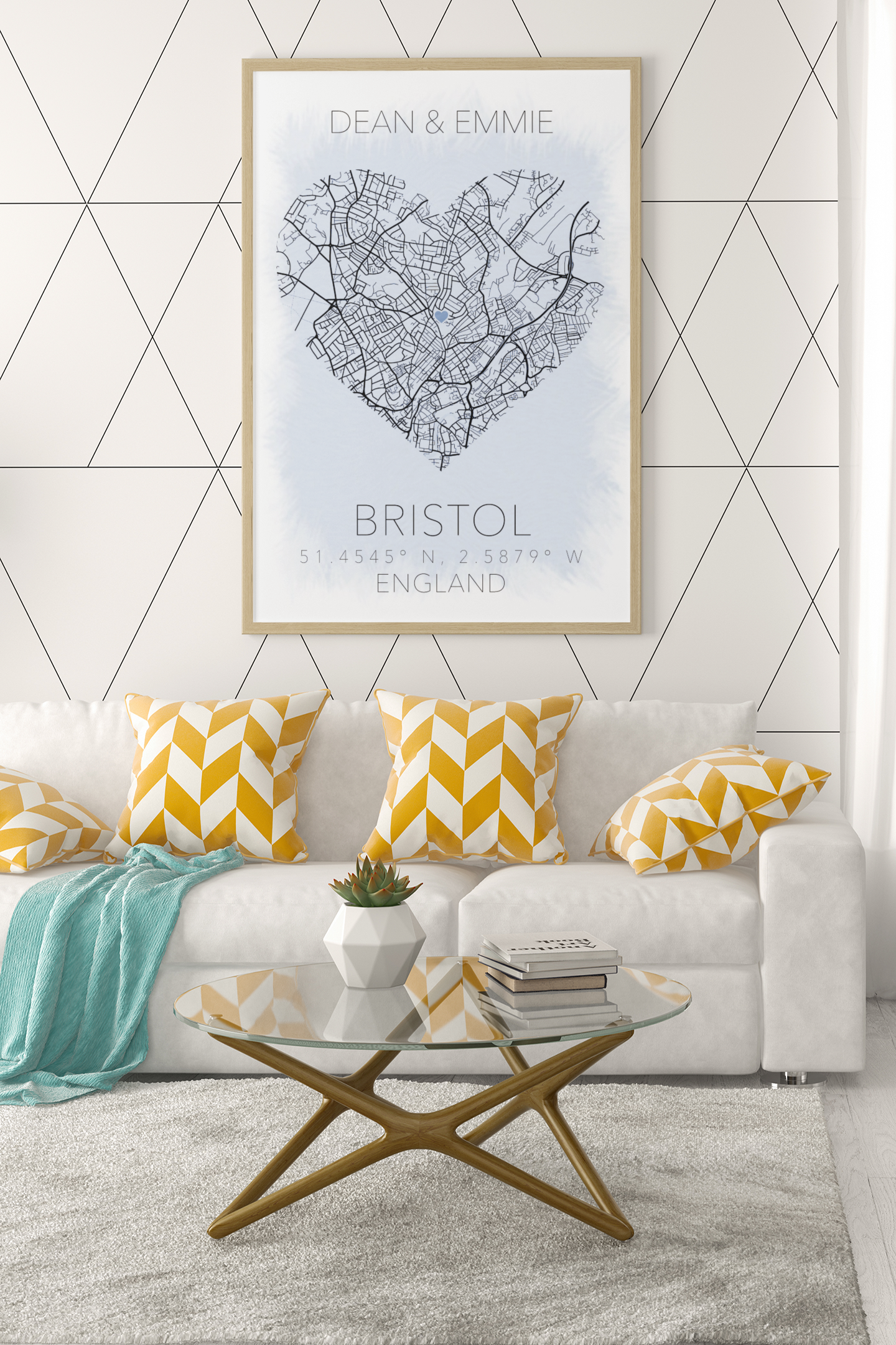 Couples Love Heart Map Any City & Country with Coordinates Personalised Wall Decor Print with 10 New Styles