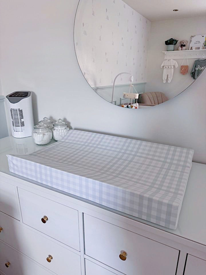 Anti-Roll Wedge Changing Mat - Baby Blue Gingham