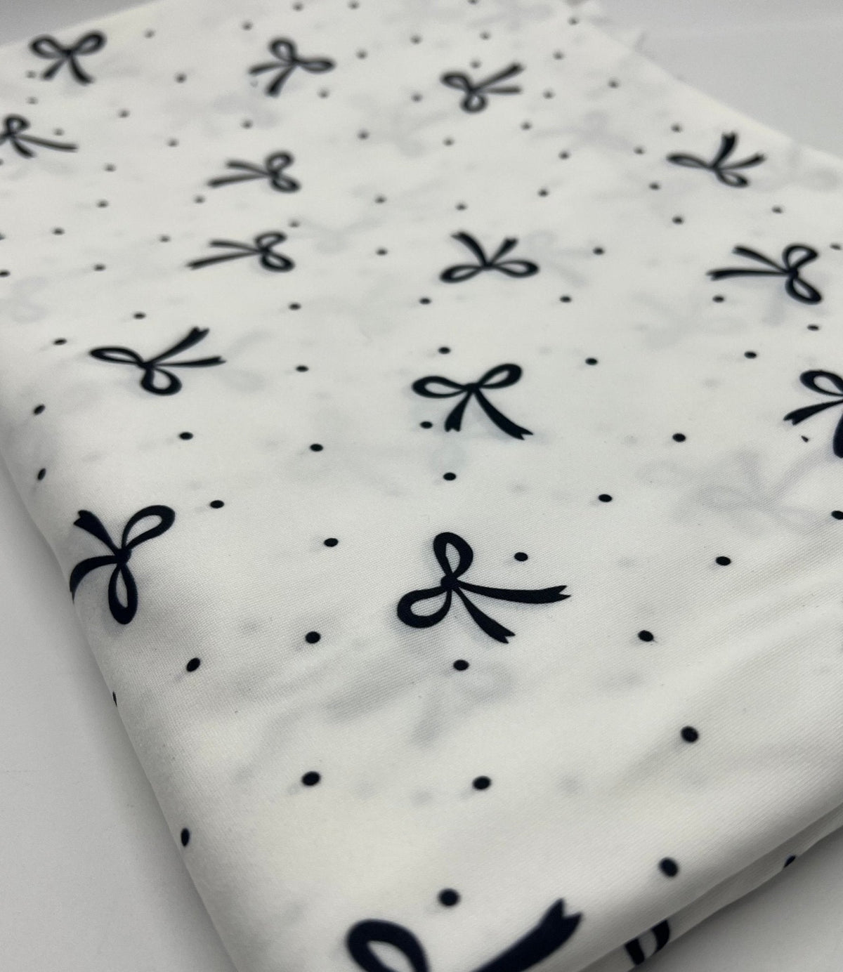 White Black Bow Spot Super Soft Print Spun Poly Stretch Fabric