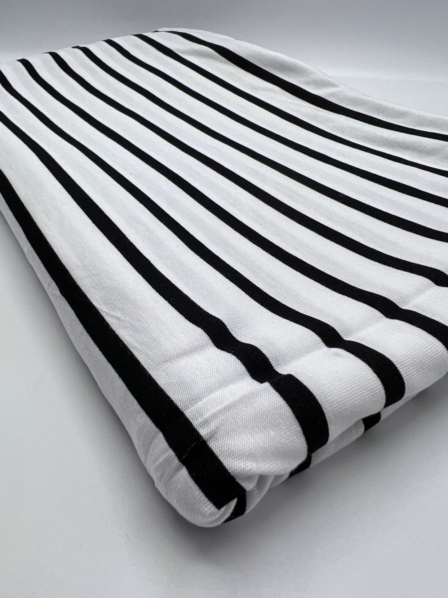 White Black Stripe Print Viscose Elastane Fabric