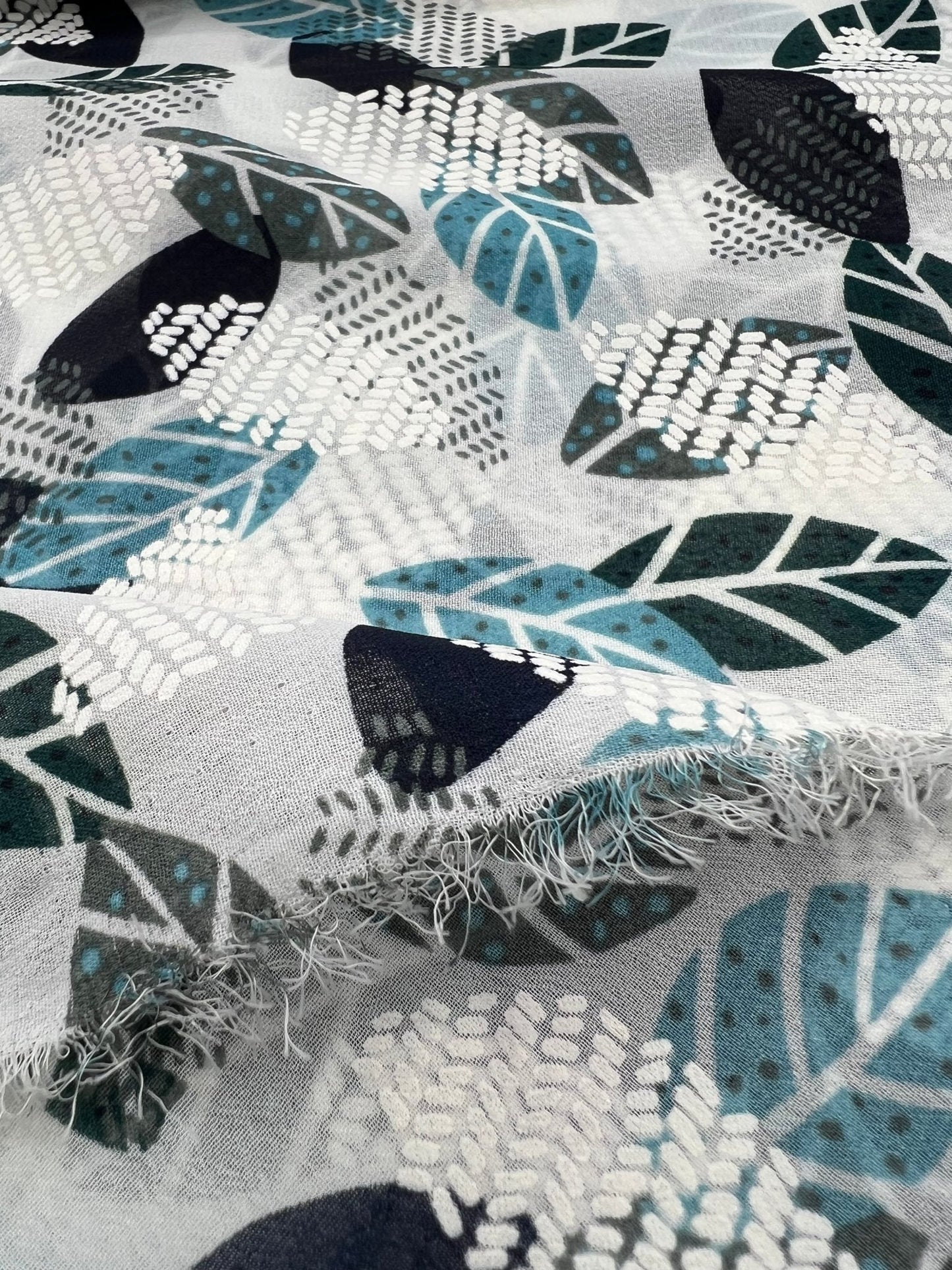 White Colorful Leaves Printed Chiffon Dress Fabric
