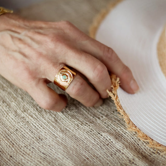 Kotinos Olive Wreath Coin Ring: Amazonite