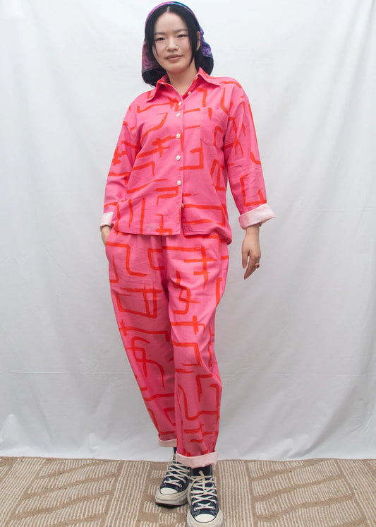 Organic Cotton & Linen Shirt - Galaxy Pink & Red