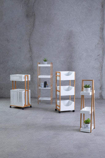 Nostra Four Tier White And Natural Shelf Unit