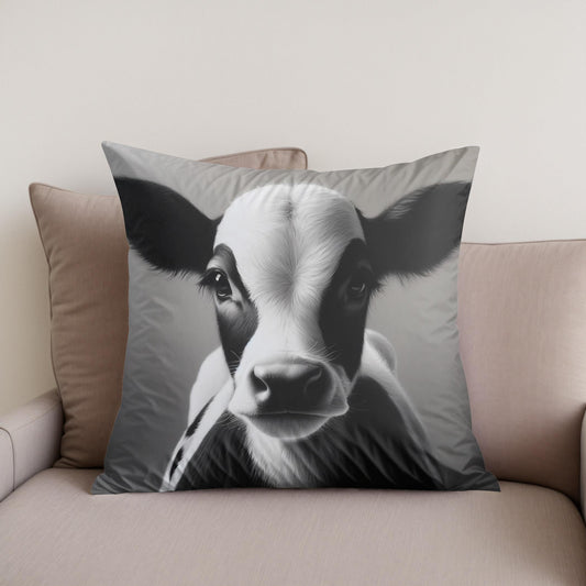 Monochromatic Serenity Cow Cotton Cushion