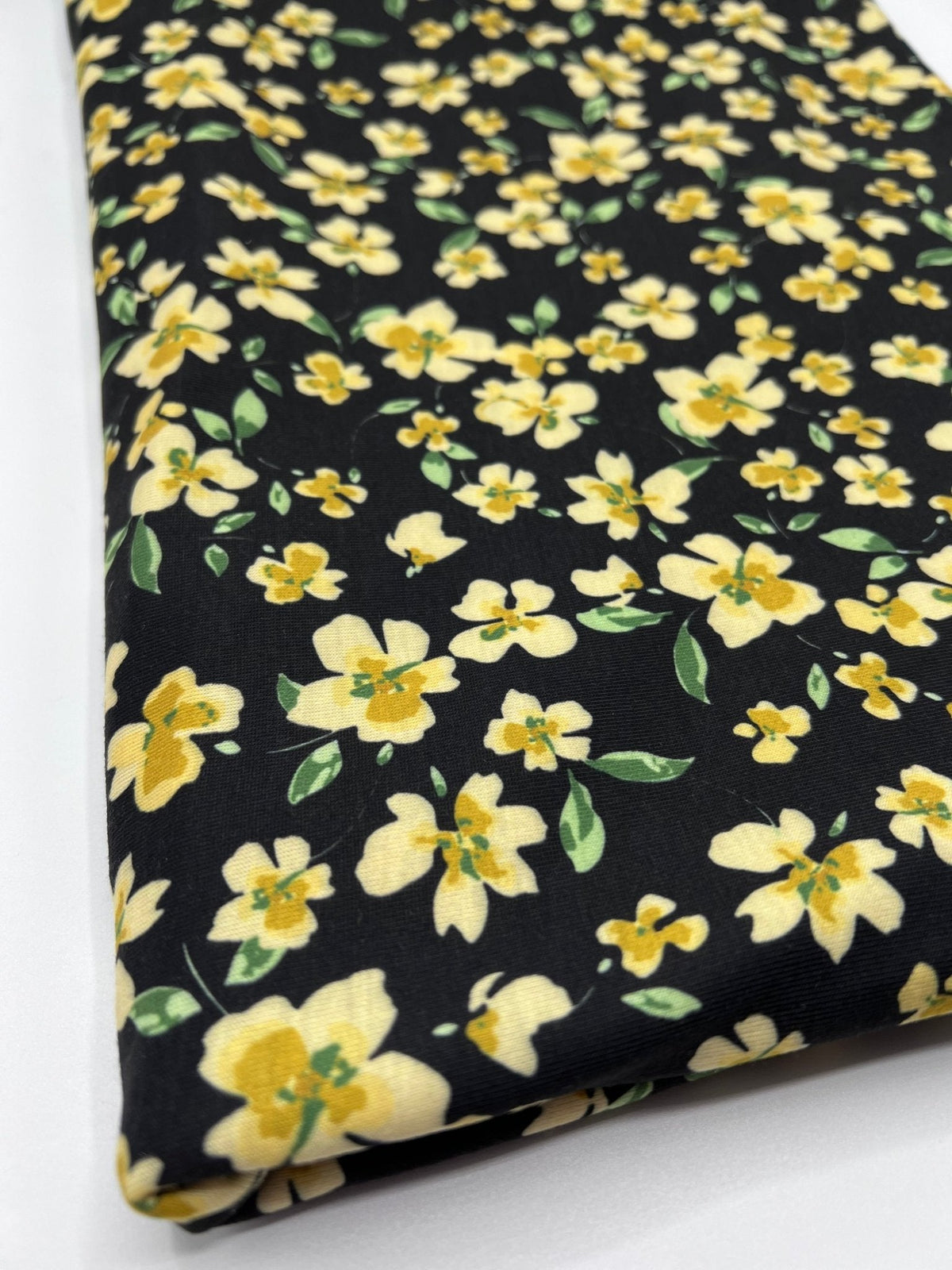 Yellow Floral Spun Poly Stretch Fabric