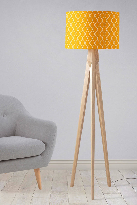 Yellow Lampshade with White Geometric Design, Ceiling or Table Lamp Shade