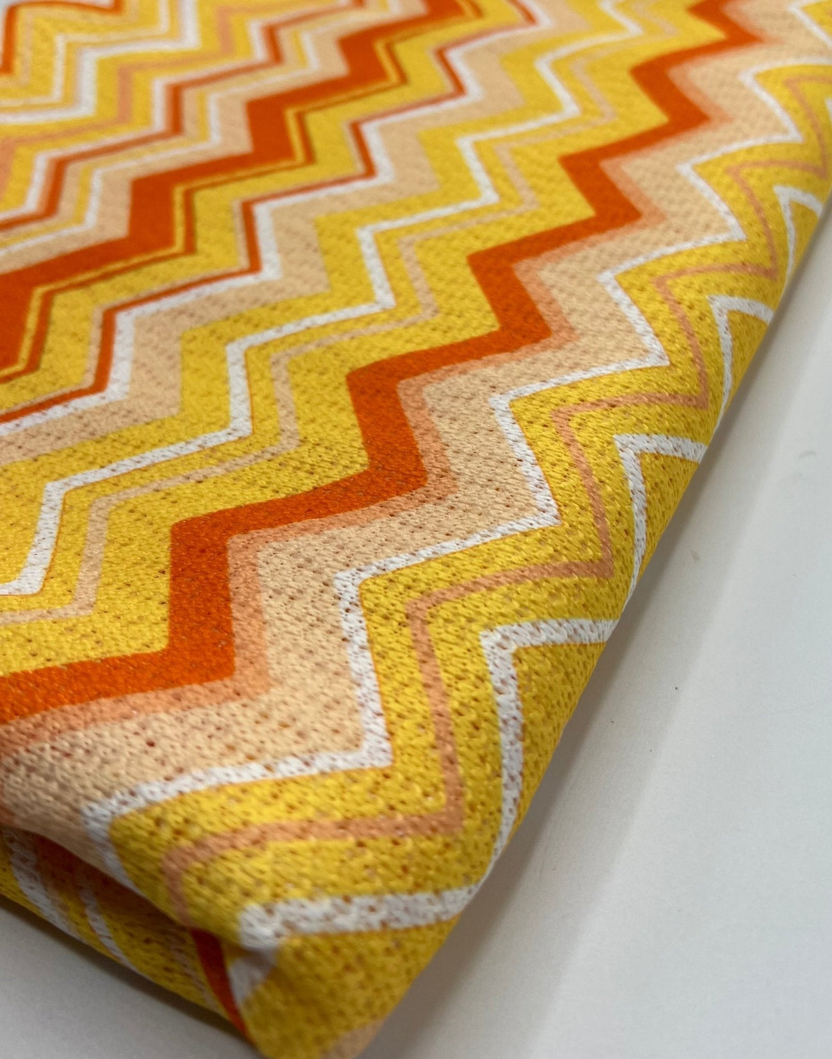 Yellow Orange Zigzag Knitted 4 Way Stretch Fabric
