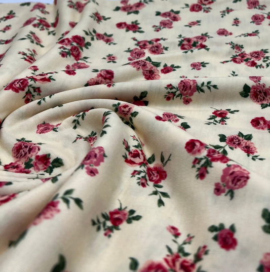 Yellow Rose Ditsy Floral Print Soft Spun Poly Stretch Fabric