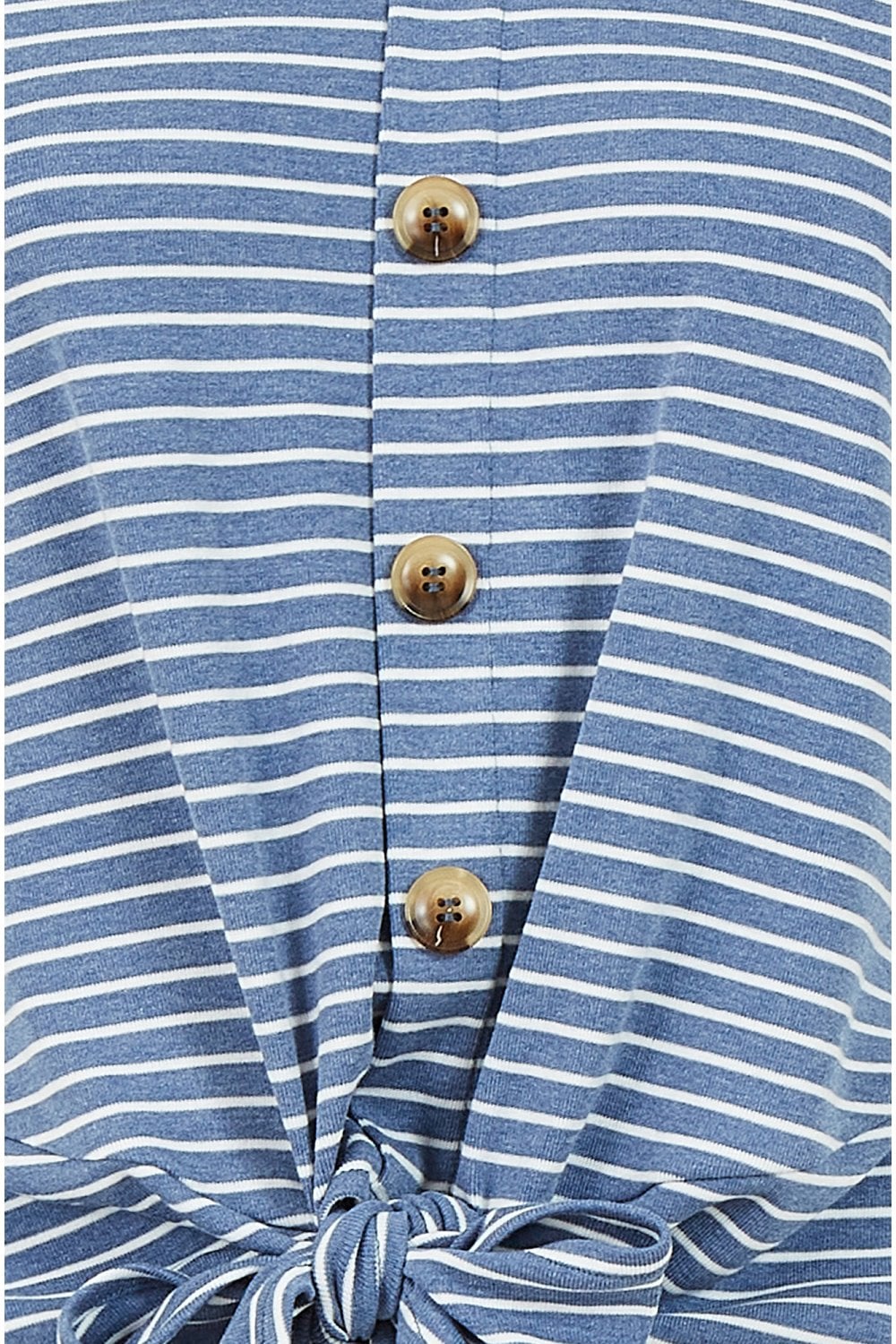 Yumi Blue Striped Jersey Button Detail Top