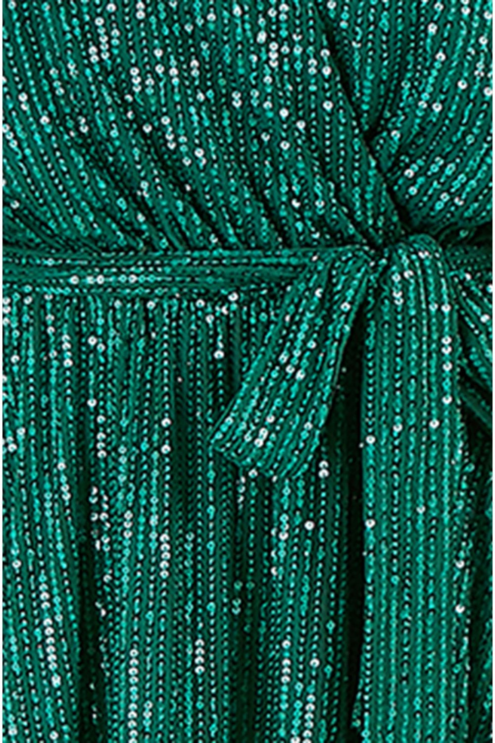 Yumi Green Sequin Kimono Midi Wrap Dress
