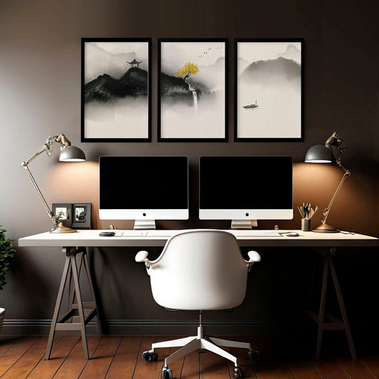 Japanese pagoda | set of 3 wall art for home office decor